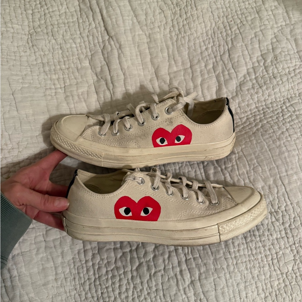 Comme des Garcons PLAY Cream Sneakers with Red Heart